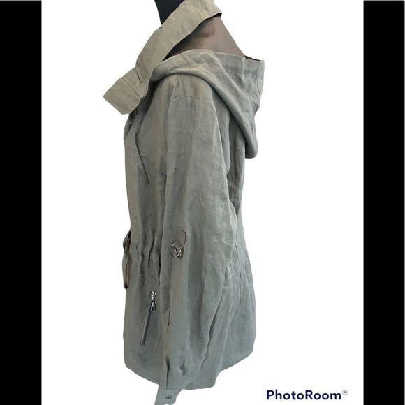 New with tags green PULI Ramie drawstring waist Safari style jacket , size XL - Picture 4 of 9